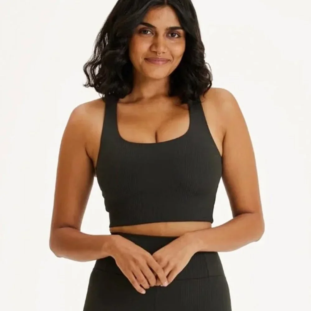 Girlfriend Collective Black Ribbed Sports Bra - Picture 1 of 4